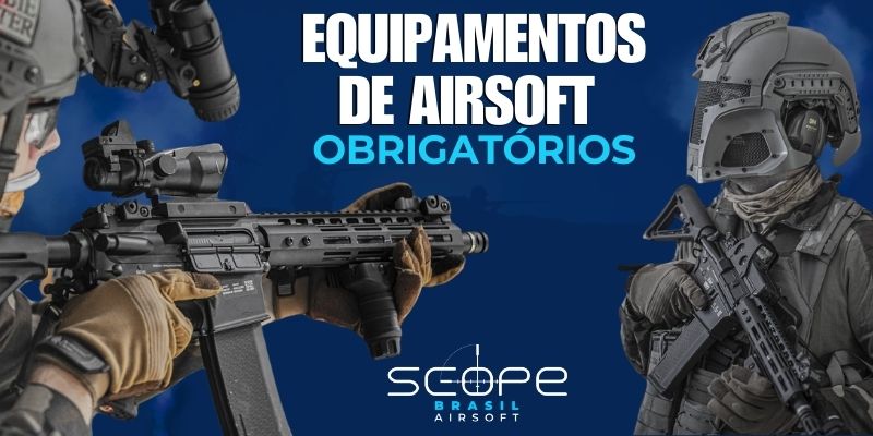 imagem mostrando jogadores de airsoft usando equipamentos obrigatórios.