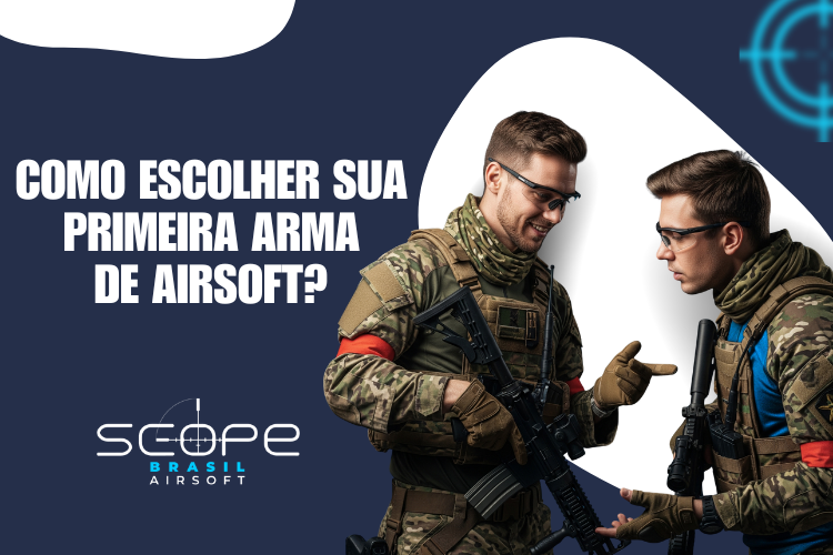 Imagem mostrando um jogador de airsoft dando dicas para outro jogador de como escolher sua arma ideal.