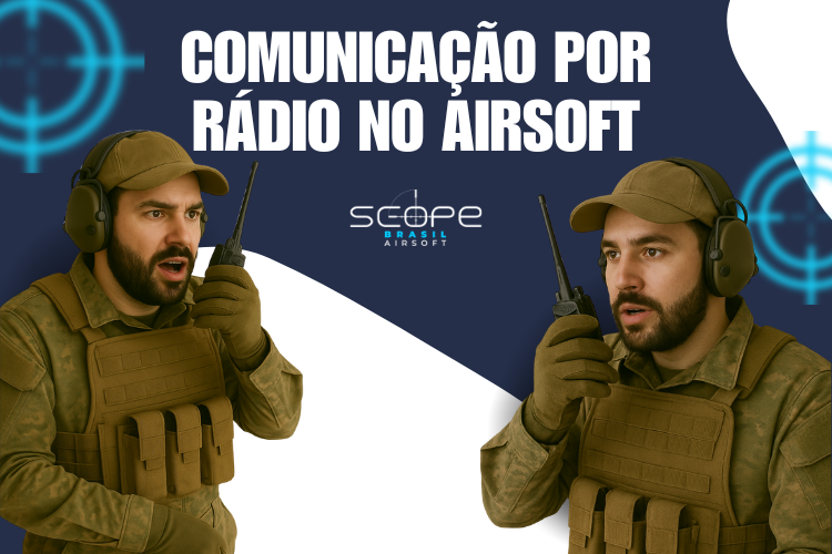 imagem mostrando dois jogadores de airsoft se comunicando por rádio